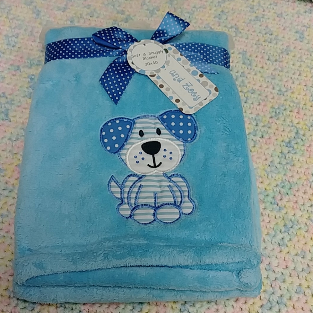 Boys Blue Puppy Soft Plush Snuggly Baby  Blanket